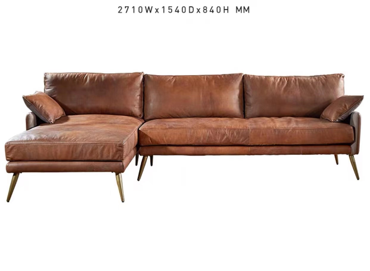 Genuine Leather Round Arm Sofa - 4 Seasons Home Gadgets