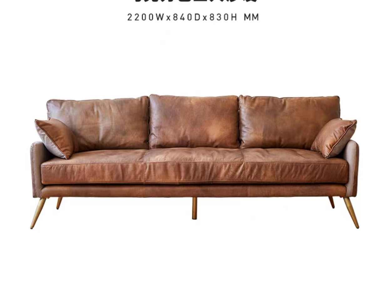 Genuine Leather Round Arm Sofa - 4 Seasons Home Gadgets