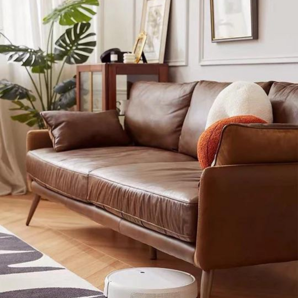 Genuine Leather Round Arm Sofa - 4 Seasons Home Gadgets