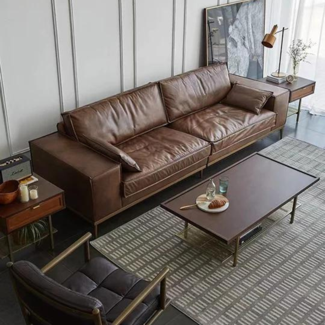 Genuine Leather Square Arm Sofa & Chaise Set - 4 Seasons Home Gadgets