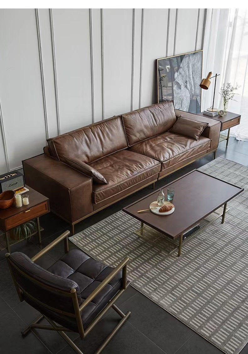 Genuine Leather Square Arm Sofa & Chaise Set - 4 Seasons Home Gadgets