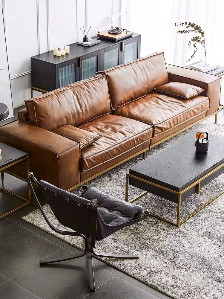 Genuine Leather Square Arm Sofa & Chaise Set - 4 Seasons Home Gadgets