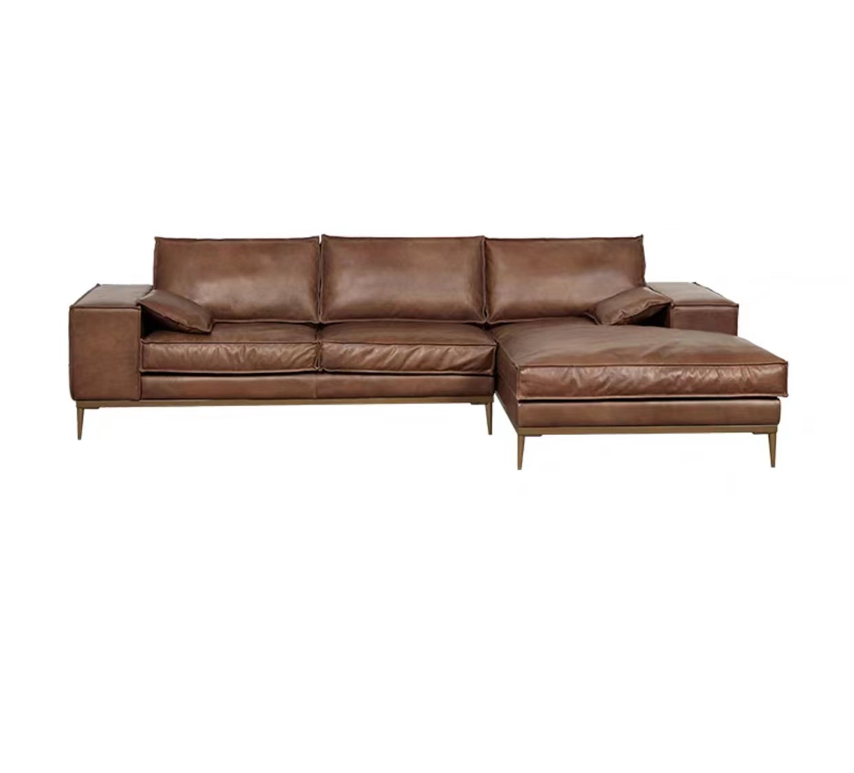 Genuine Leather Square Arm Sofa & Chaise Set - 4 Seasons Home Gadgets