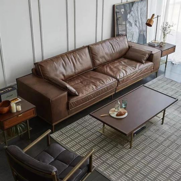 Genuine Leather Square Arm Sofa & Chaise Set - 4 Seasons Home Gadgets