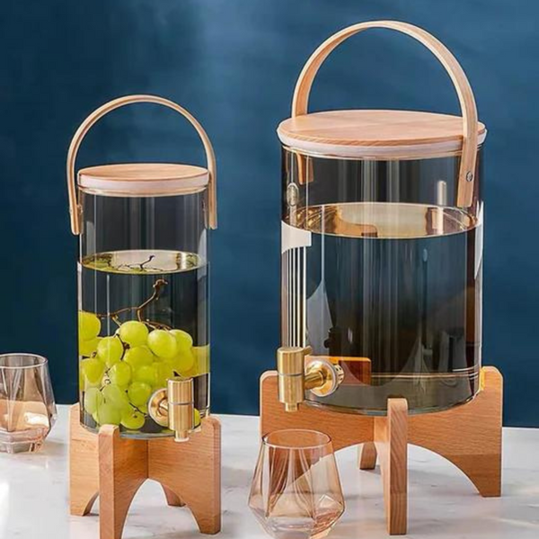 Glass Dispenser With Wood Stand - 4 Seasons Home Gadgets