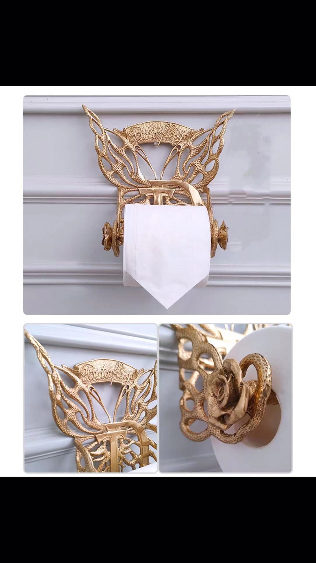 Gold Butterfly Toilet Paper Holder Rack - 4 Seasons Home Gadgets