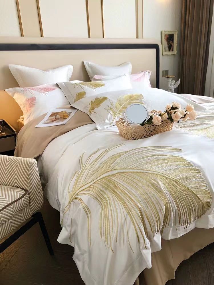 Golden Feather Duvet Cover Set - 4 Seasons Home Gadgets