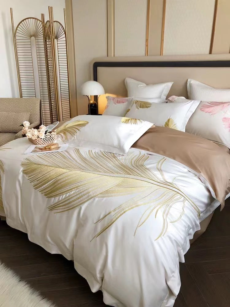 Golden Feather Duvet Cover Set - 4 Seasons Home Gadgets