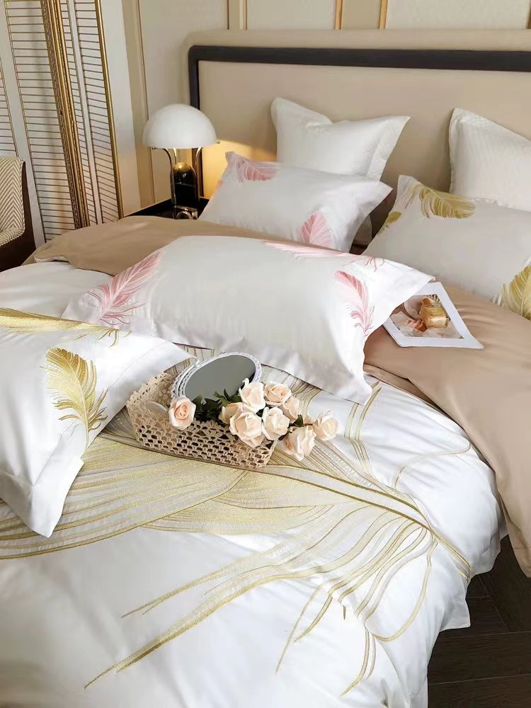 Golden Feather Duvet Cover Set - 4 Seasons Home Gadgets