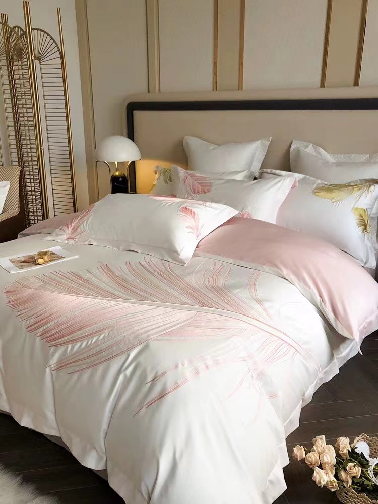 Golden Feather Duvet Cover Set - 4 Seasons Home Gadgets