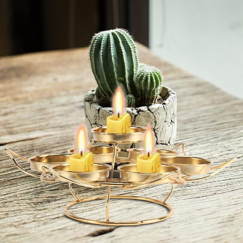 Golden Tealight Candle Stand 7 Cups Set - 4 Seasons Home Gadgets