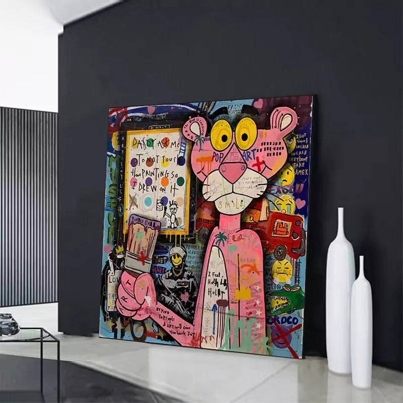 Graffiti Cartoon Panther Canvas Wall Art 1 - 4 Seasons Home Gadgets