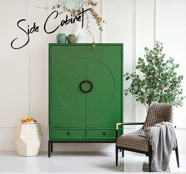 Green Poplar Solid Wood 2 Door Cabinet With Drawers - 4 Seasons Home Gadgets