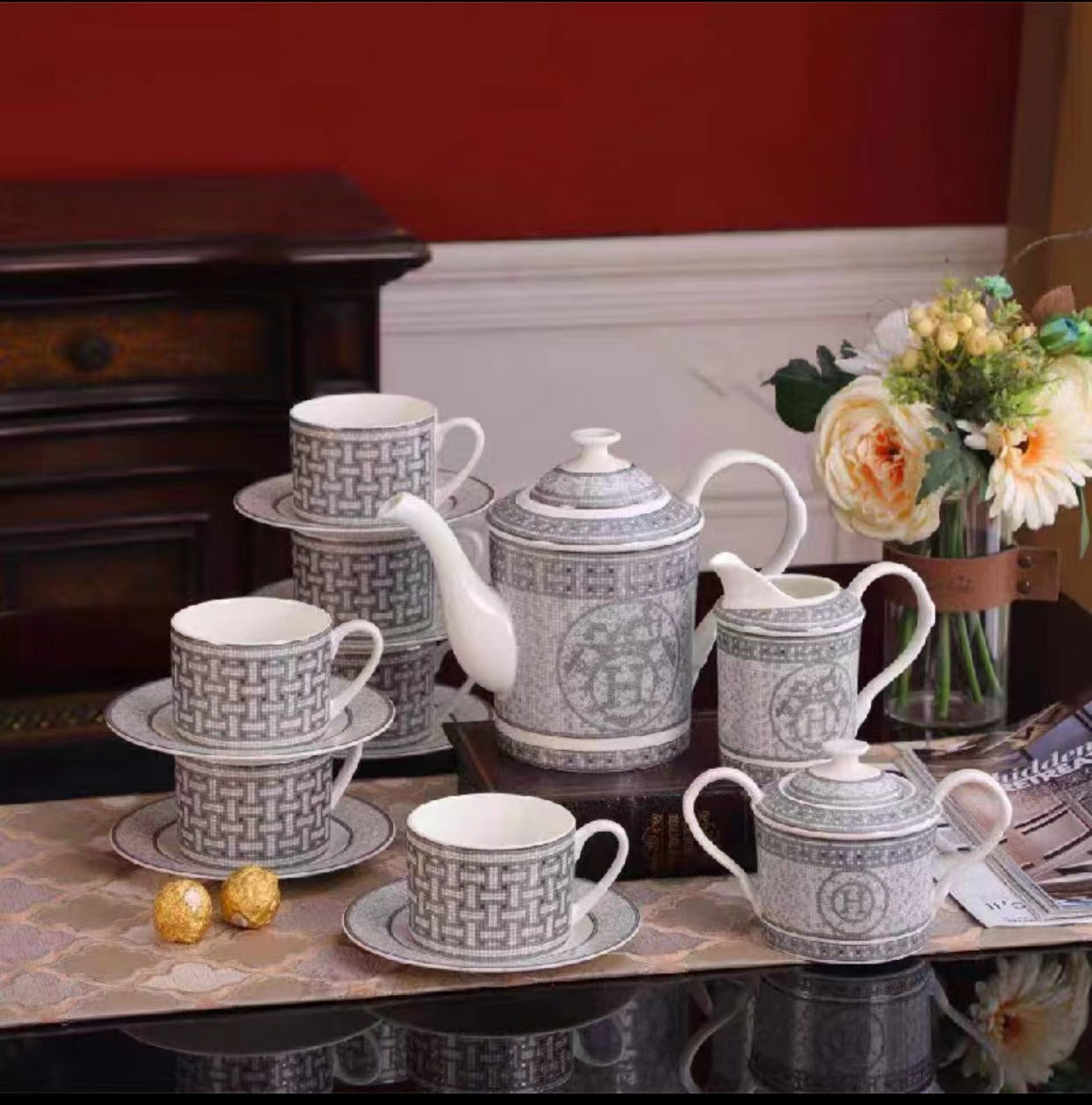 H Collection Dinnerware Fine China Ceramic Teacup Set - 4 Seasons Home Gadgets
