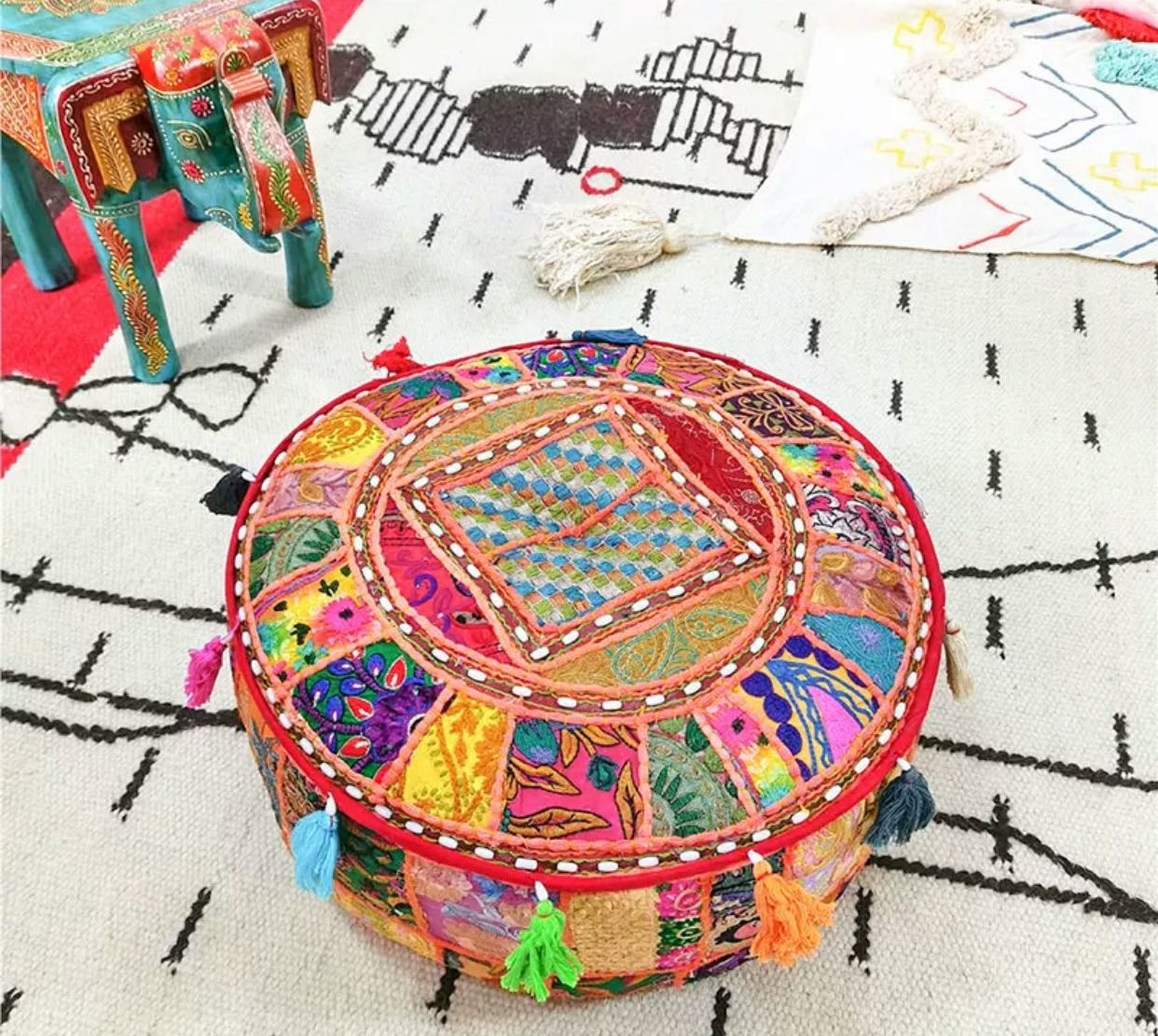 Handmade Cotton Patchwork Pouf - 4 Seasons Home Gadgets