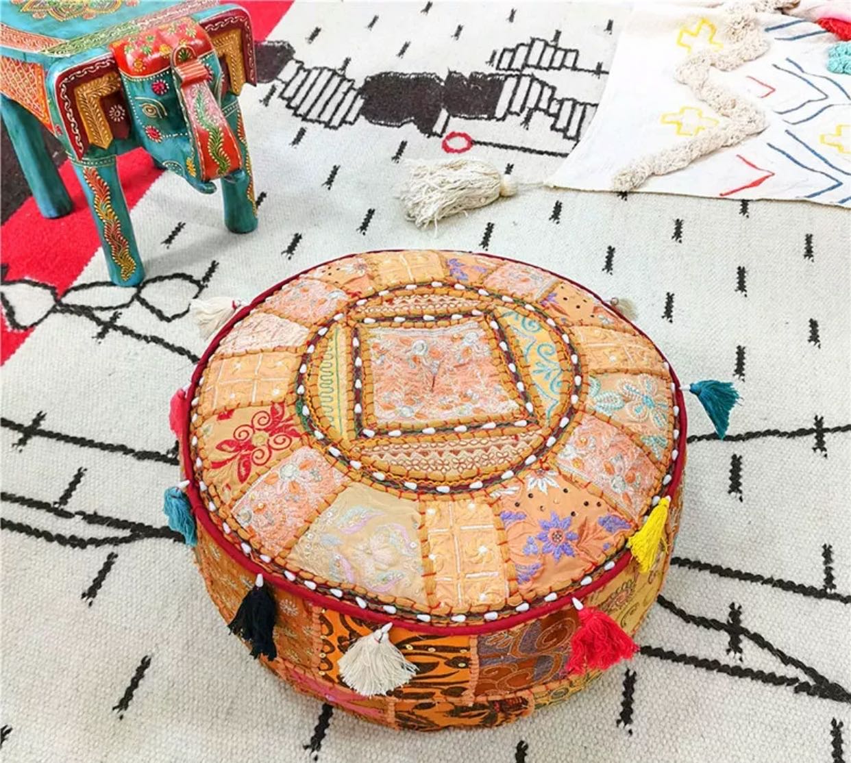 Handmade Cotton Patchwork Pouf - 4 Seasons Home Gadgets