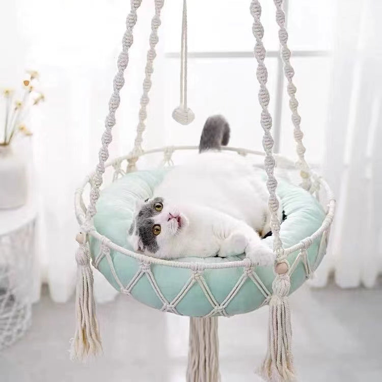 Hanging Cat Hammock Chair Boho Cat Swing Bed - 4 Seasons Home Gadgets