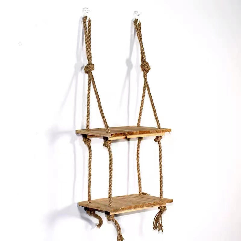 Hanging Wooden Rope Floating Shelves Set - 4 Seasons Home Gadgets