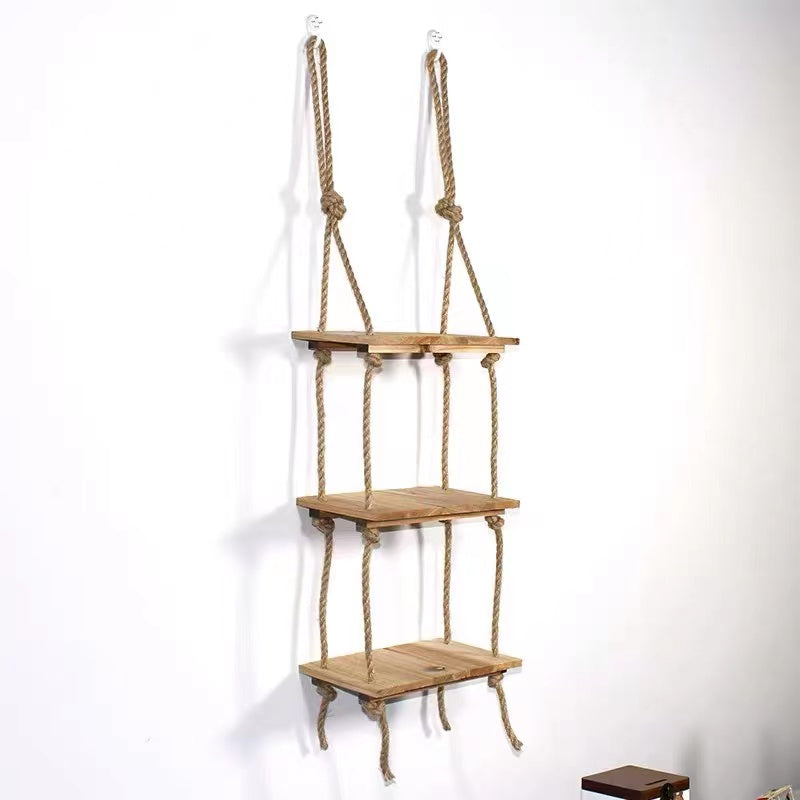 Hanging Wooden Rope Floating Shelves Set - 4 Seasons Home Gadgets