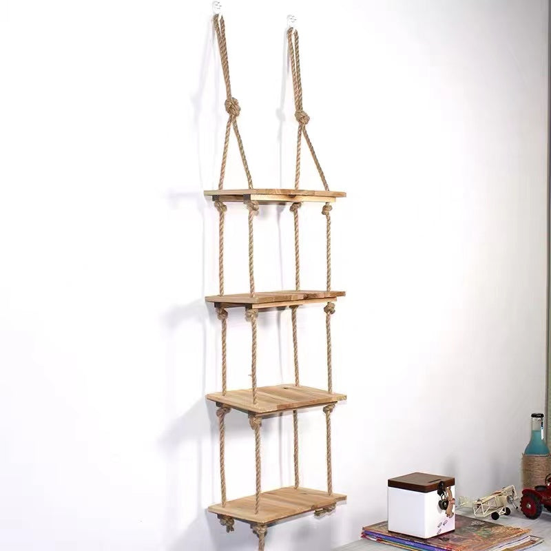 Hanging Wooden Rope Floating Shelves Set - 4 Seasons Home Gadgets