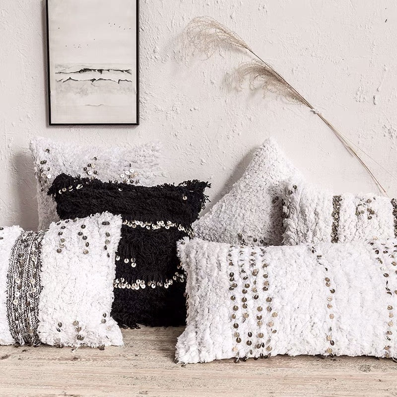 Ivory Silver Chevron Sequined Pillow Cushion - 4 Seasons Home Gadgets