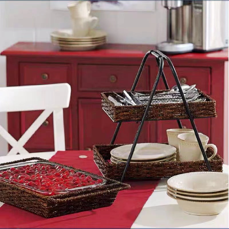 LeKee Rattan Metal Basket Rack Stand - 4 Seasons Home Gadgets