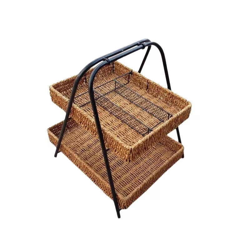 LeKee Rattan Metal Basket Rack Stand - 4 Seasons Home Gadgets