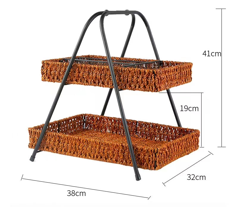 LeKee Rattan Metal Basket Rack Stand - 4 Seasons Home Gadgets