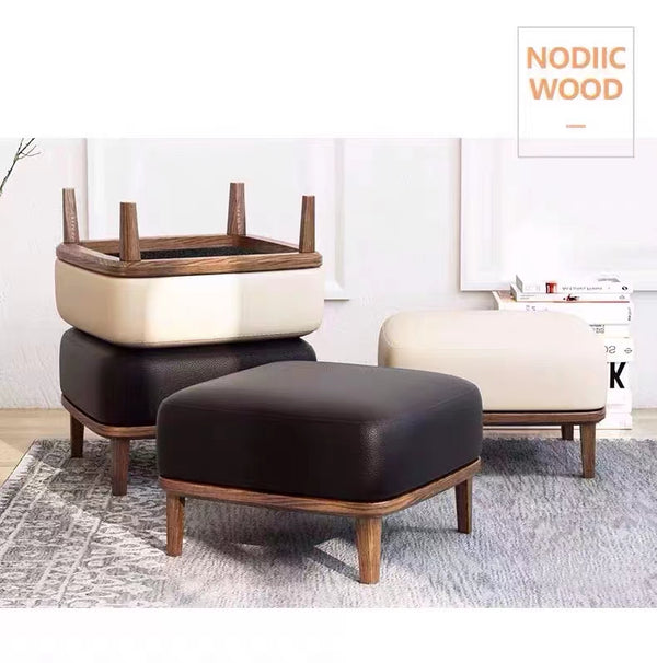 Leather Seating Solid Ash Wood Utility Stool - 4 Seasons Home Gadgets