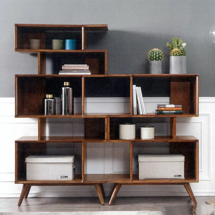 Loraine Solid Wood Geometric Bookcase - 4 Seasons Home Gadgets