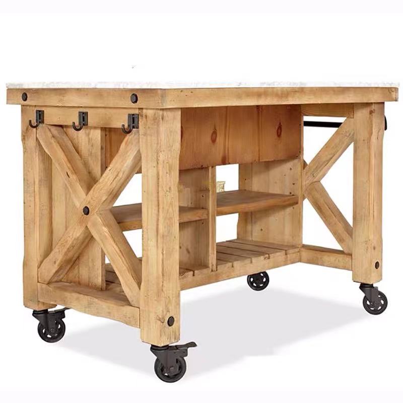 Marble Top Pine Wood Kitchen Island Cart - 4 Seasons Home Gadgets