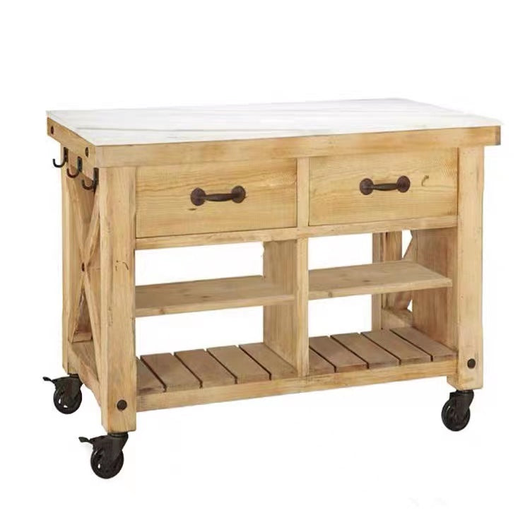 Marble Top Pine Wood Kitchen Island Cart - 4 Seasons Home Gadgets