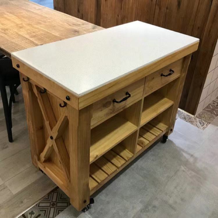 Marble Top Pine Wood Kitchen Island Cart - 4 Seasons Home Gadgets