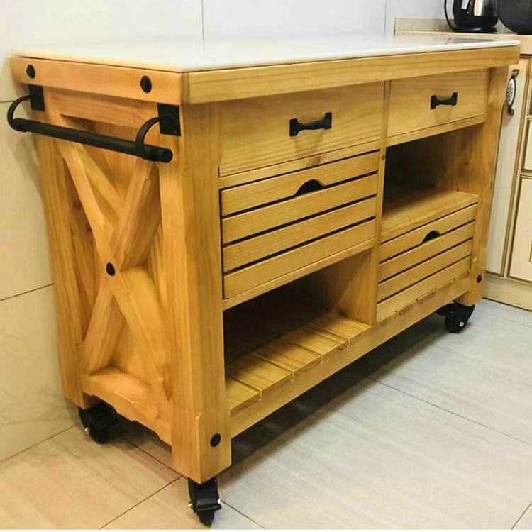 Marble Top Pine Wood Kitchen Island Cart - 4 Seasons Home Gadgets