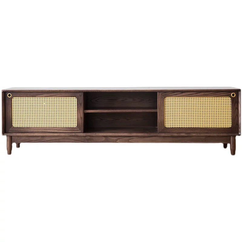 Mesh Rattan Walnut TV Stand - 4 Seasons Home Gadgets