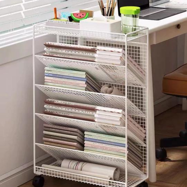 Mesh Wire Rolling Bookshelf Cart - 4 Seasons Home Gadgets