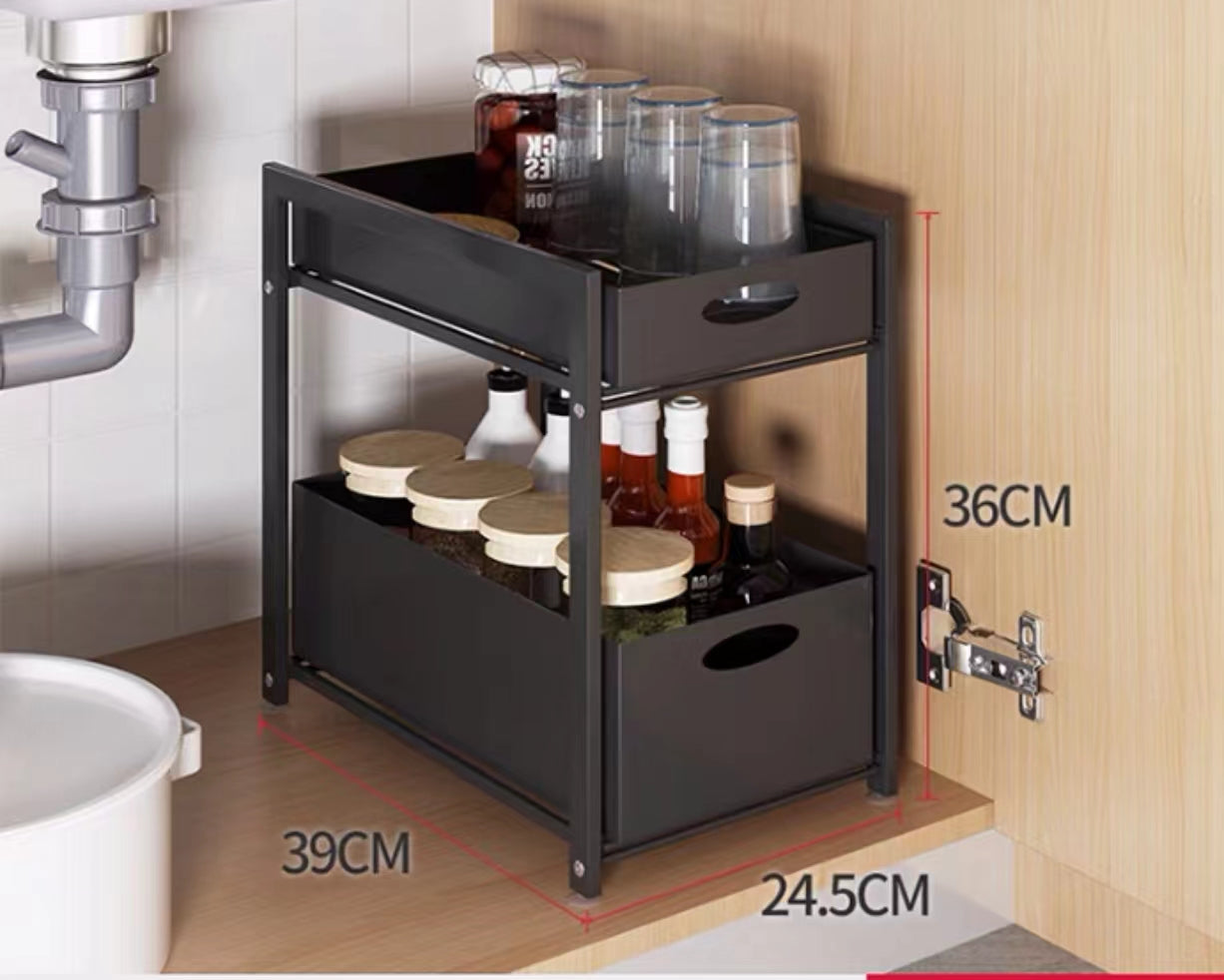 Metal Slide 2 Tier Under Sink Pull Out Drawer - 4 Seasons Home Gadgets