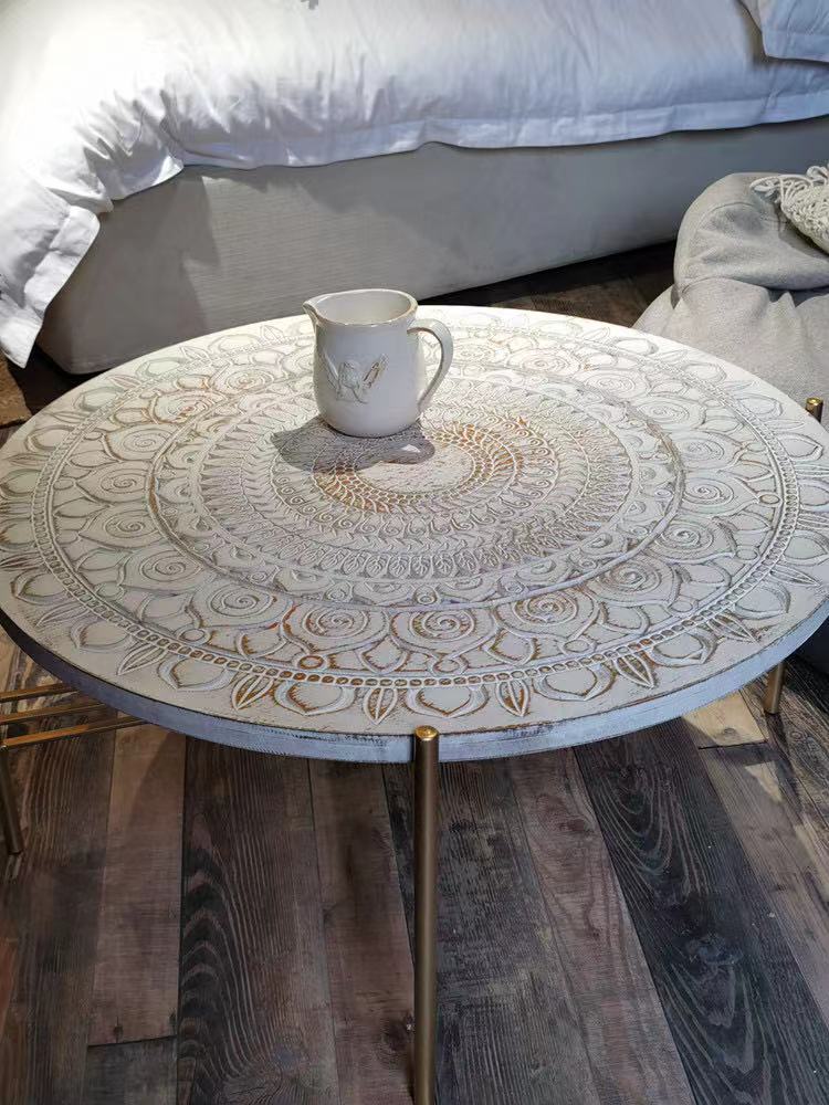 Moroccan Engraved Wood Coffee Table - 4 Seasons Home Gadgets