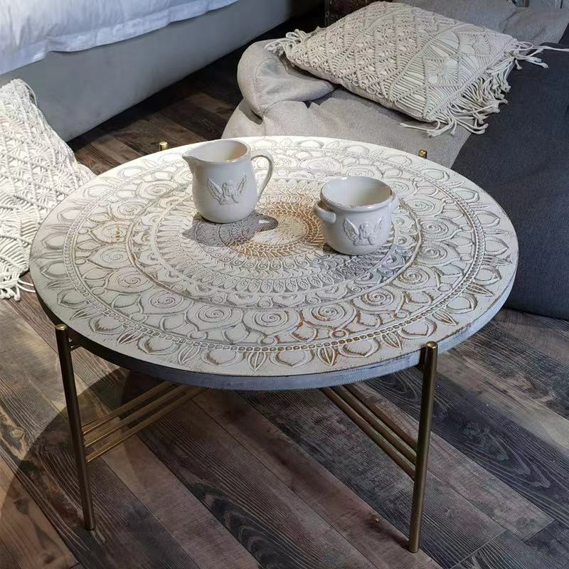 Moroccan Engraved Wood Coffee Table - 4 Seasons Home Gadgets