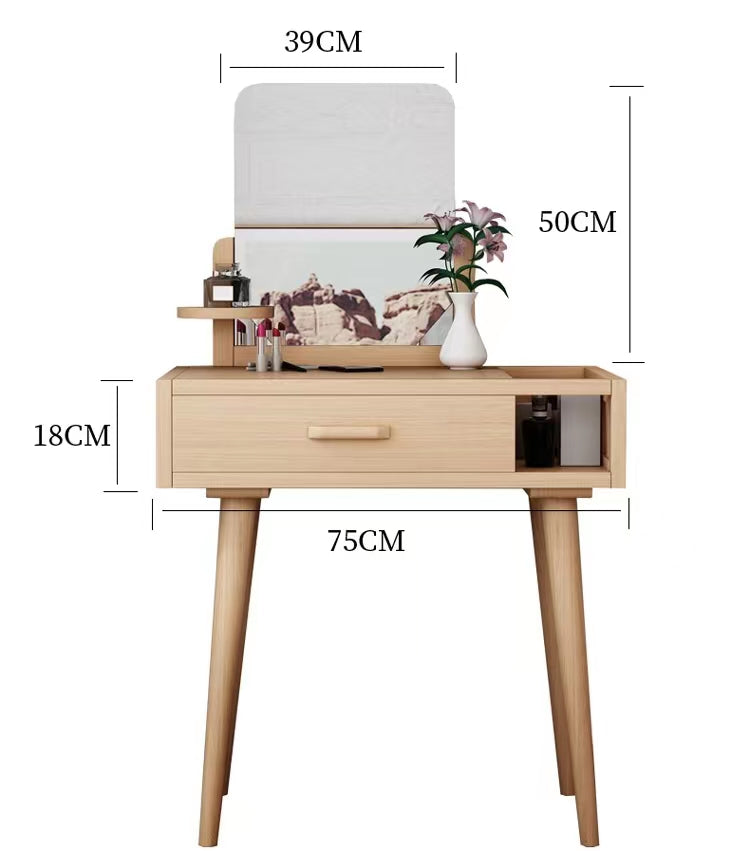 Oak Vanity Mirror Table With Chair Set - 4 Seasons Home Gadgets