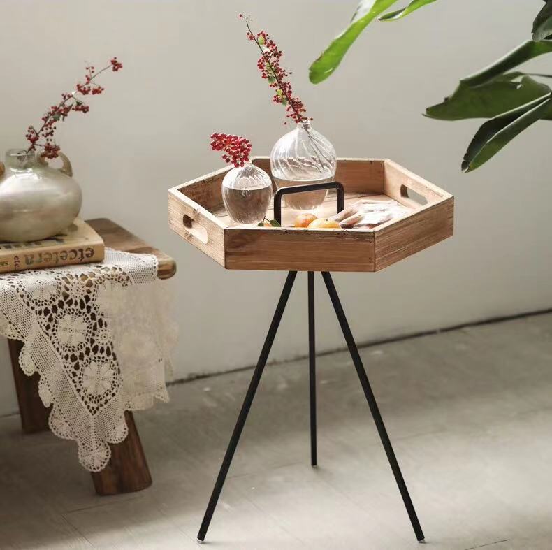 Old Pine Hexagon Tray Top Table - 4 Seasons Home Gadgets