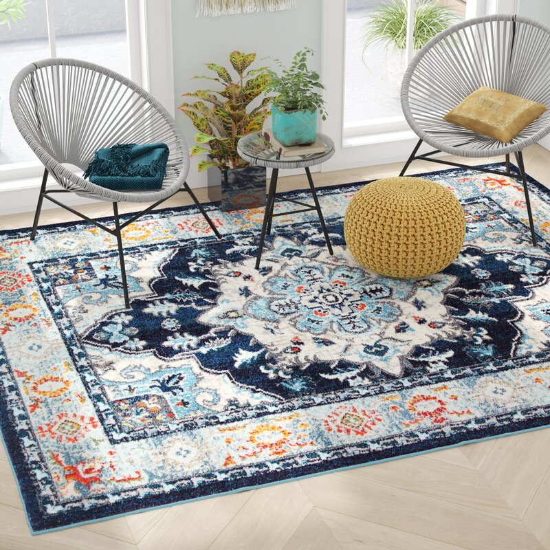 Oriental Blue Beige Orange Area Rug - 4 Seasons Home Gadgets