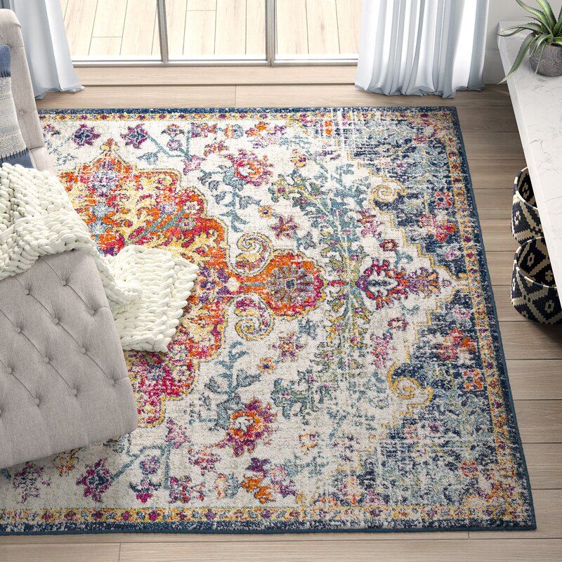 Oriental Cream Blue Orange Area Rug - 4 Seasons Home Gadgets