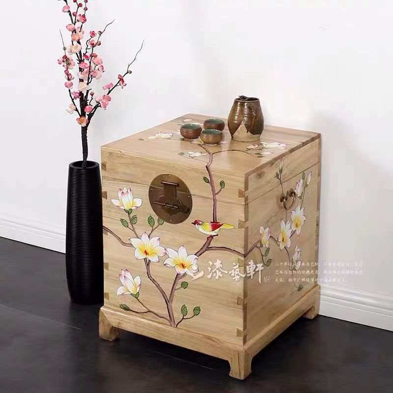 Oriental Lotus Camphor Wood Chest Nightstand - 4 Seasons Home Gadgets