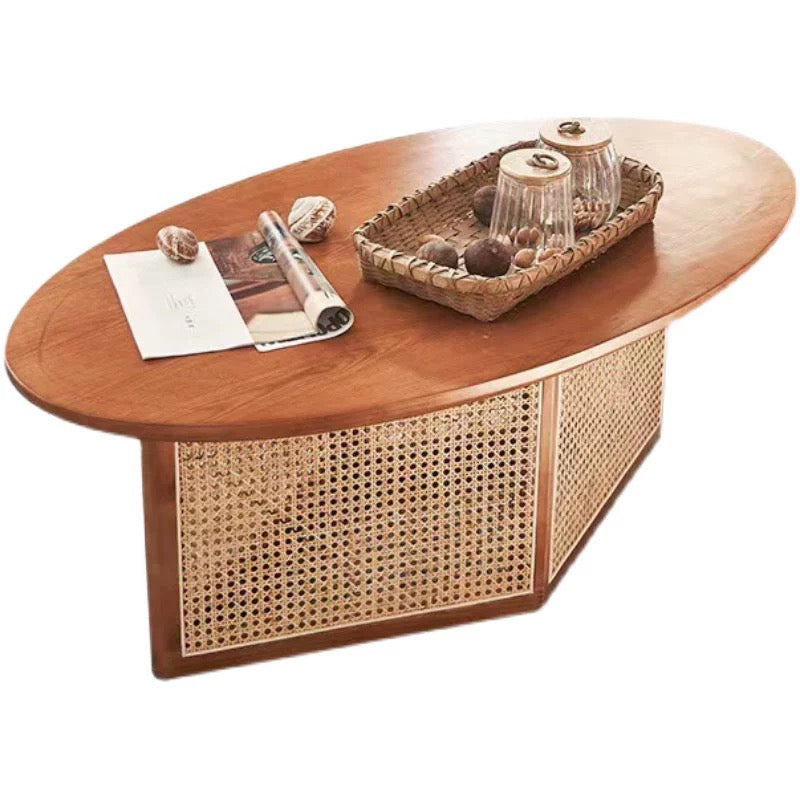 Oval Solid Wood Mesh Coffee Table - 4 Seasons Home Gadgets