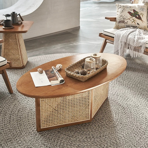 Oval Solid Wood Mesh Coffee Table - 4 Seasons Home Gadgets