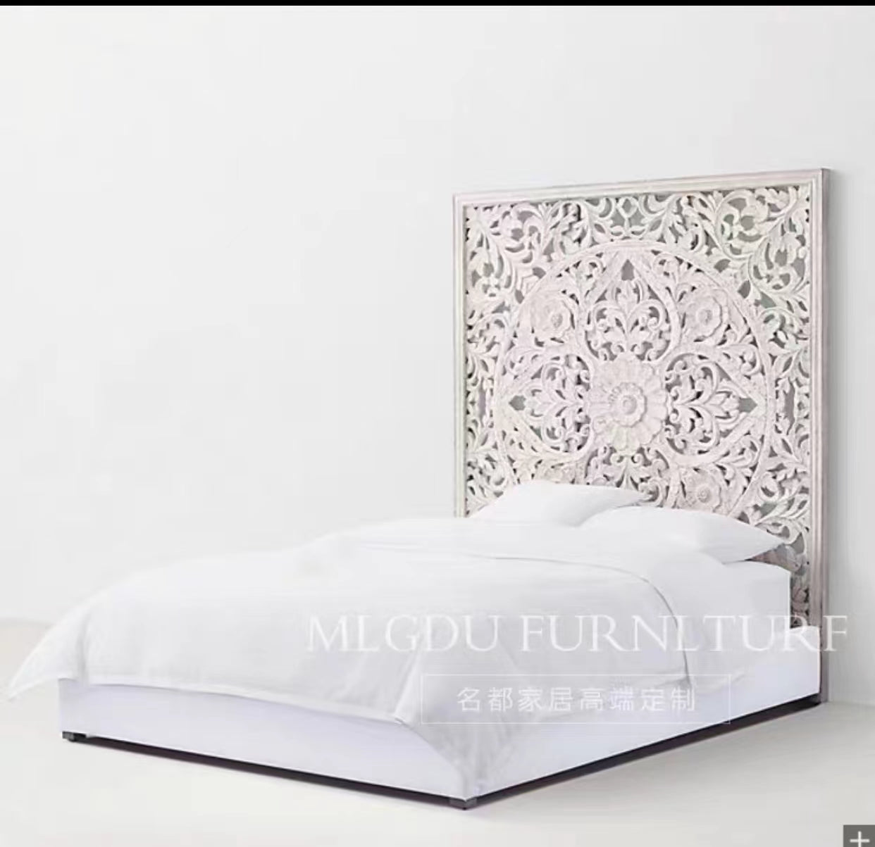 Pine Floral Panel Headboard & Bed Frame - 4 Seasons Home Gadgets