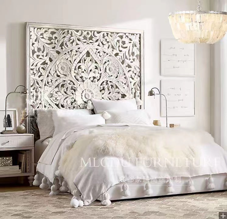 Pine Floral Panel Headboard & Bed Frame - 4 Seasons Home Gadgets