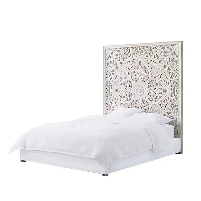 Pine Floral Panel Headboard & Bed Frame - 4 Seasons Home Gadgets