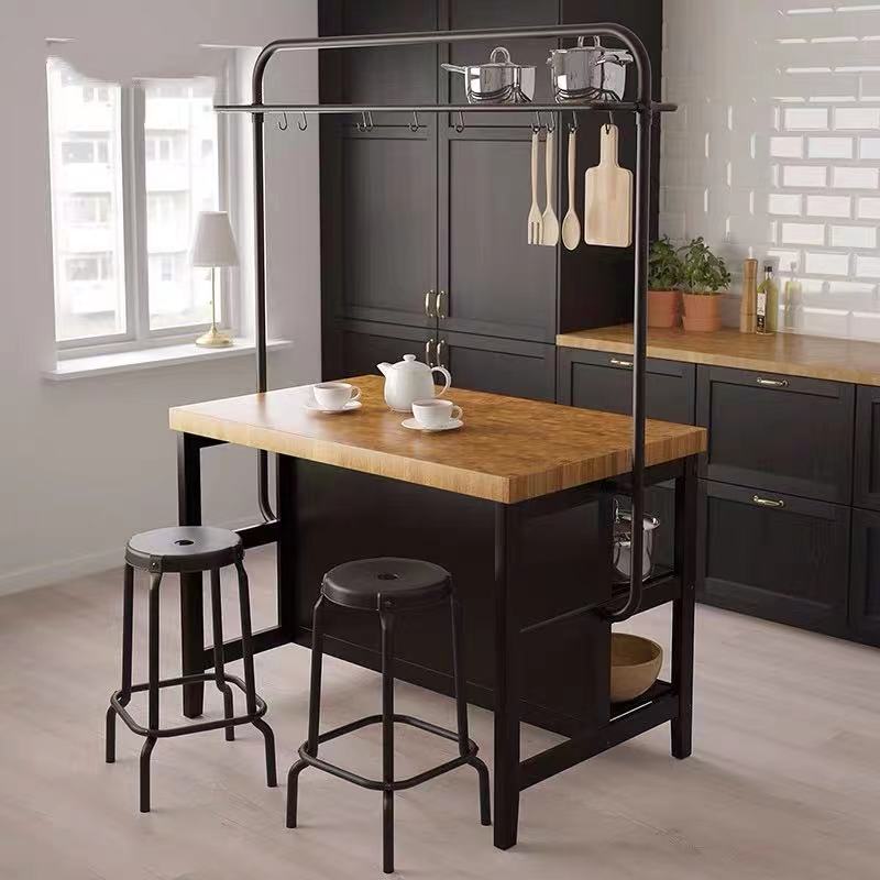 Pine Kitchen Island With Hanging Rack - 4 Seasons Home Gadgets